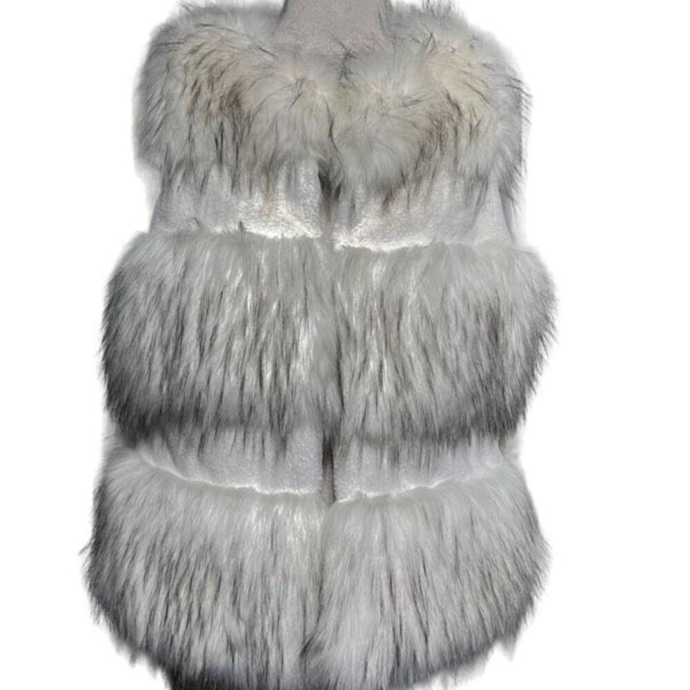 LaSeine White 3 Tier Fax Fur Vest Size Small